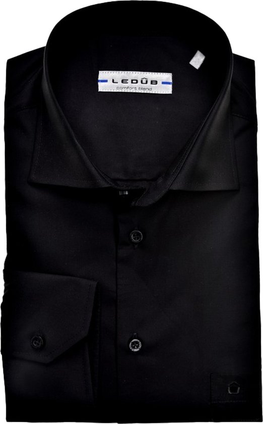 Ledub modern fit overhemd - zwart - Strijkvriendelijk - Boordmaat: 44