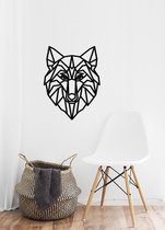 HOUTEN WANDDECORATIE / WOODEN WALL DECORATION - GEOMETRISCHE MUURDECORATIE / GEOMETRIC WALL ART - WOLF - 95 x 124cm - ZWART / BLACK - ORIGAMI DESIGN WANDFIGUUR - ECHT HOUT - REAL W