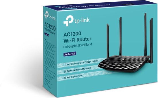 TP-Link AC1200 draadloze router Gigabit Ethernet Dual-band (2.4 GHz / 5 GHz) Zwart