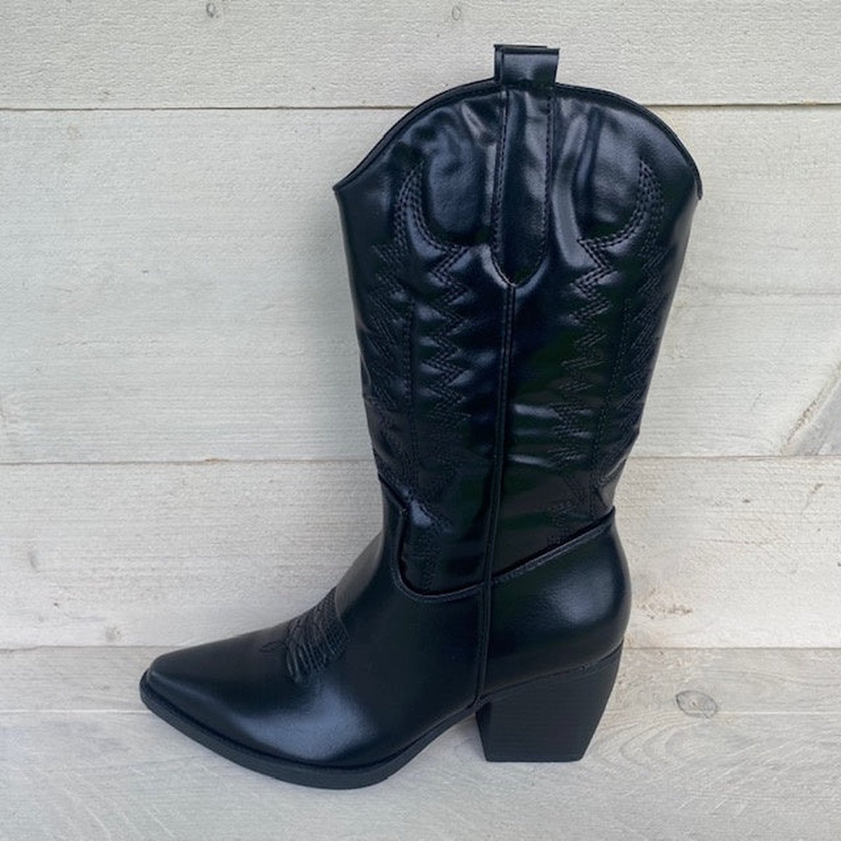 Gave leatherlook cowboylaarzen 38 / Zwart