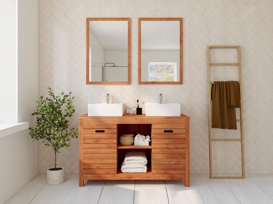 Meuble de salle de bain en bois d'acacia avec double vasque et miroirs - 130  cm -... | bol