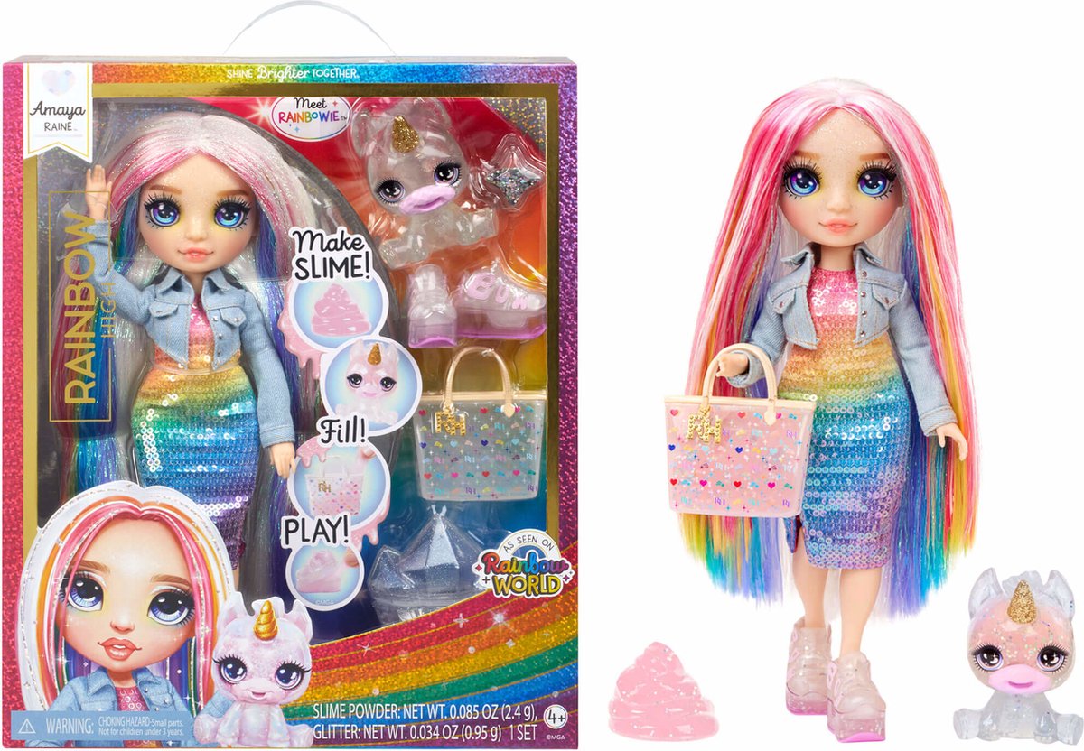 Rainbow High Klassieke Modepop - 28 cm - Amaya (regenboog) - Met slijmset en diertje — afbeelding 9