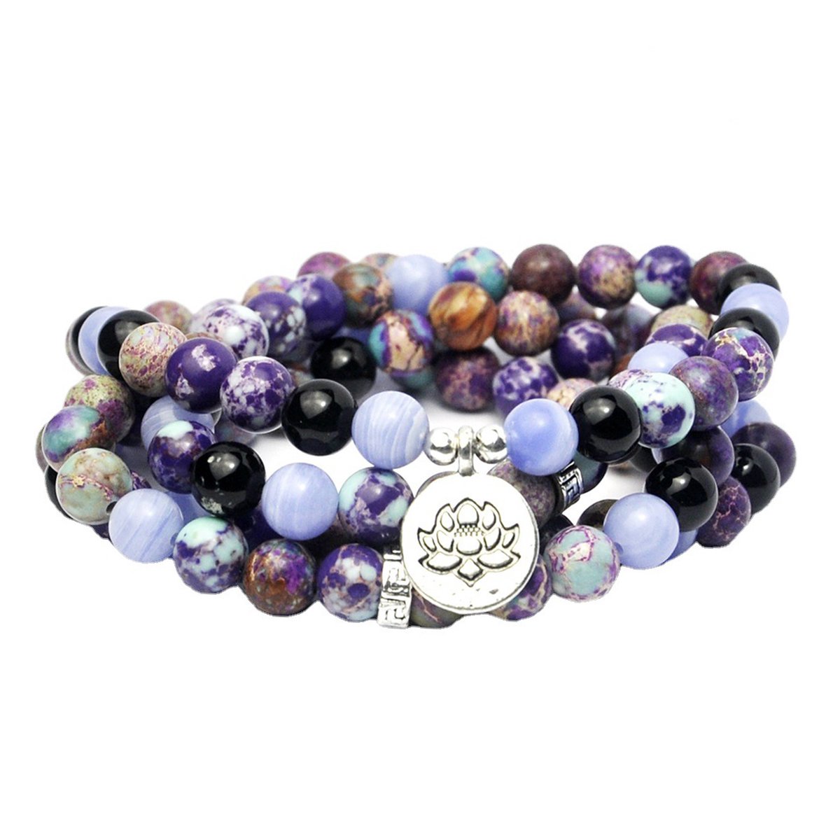 Marama - Mala Ketting Agaat Jaspis - Lotus hanger - edelstenen - elastisch - ook draagbaar als wikkelarmband - damesketting