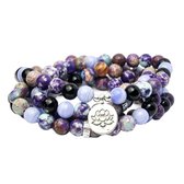 Marama - Collier Mala Agate Jasper - Pendentif Lotus - pierres précieuses - élastique - également portable comme bracelet wrap - collier pour femme
