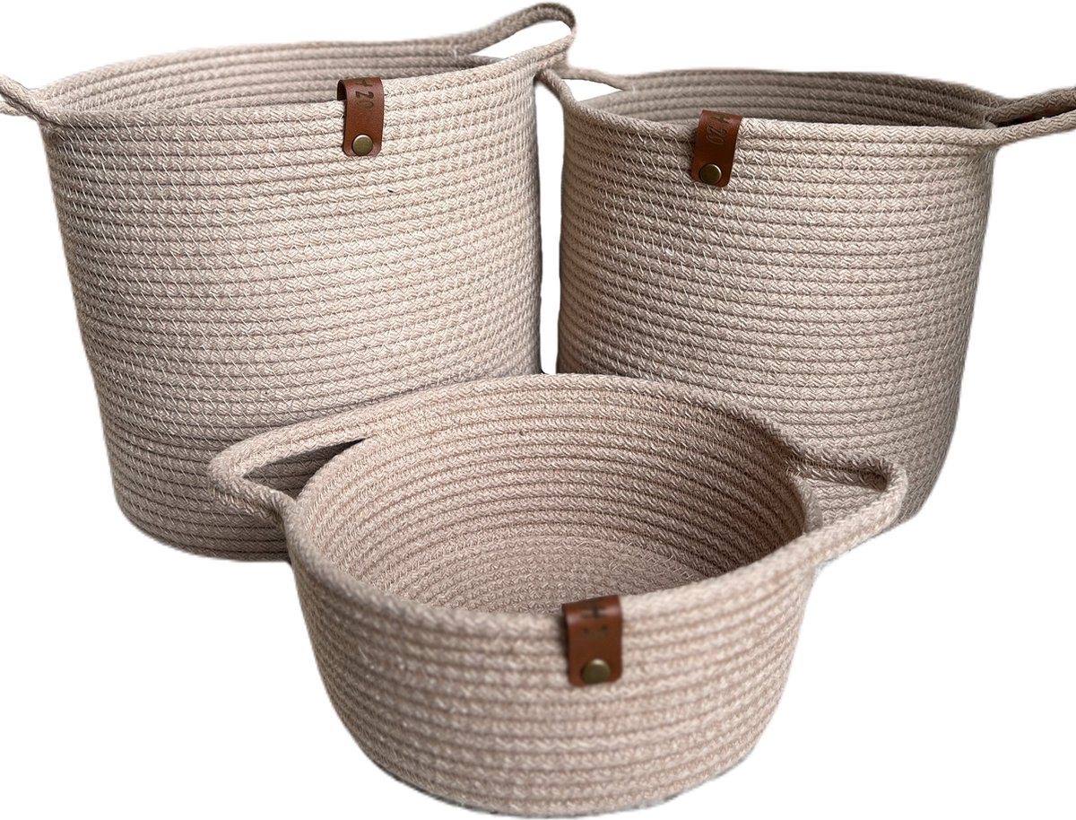 OZ Home - 3-delige Mandenset - Beige - Duurzaam & Stijlvol - Voor Opslag en Decoratie