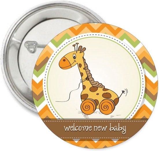 Button Welcome New Baby Giraf - button - giraf - geboorte - babyshower - genderreveal - zwanger - safari