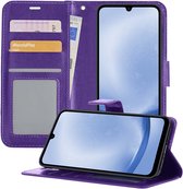 Hoesje Geschikt voor Samsung A25 Hoesje Book Case Hoes Portemonnee Cover Walletcase - Hoes Geschikt voor Samsung Galaxy A25 Hoes Bookcase Hoesje - Paars