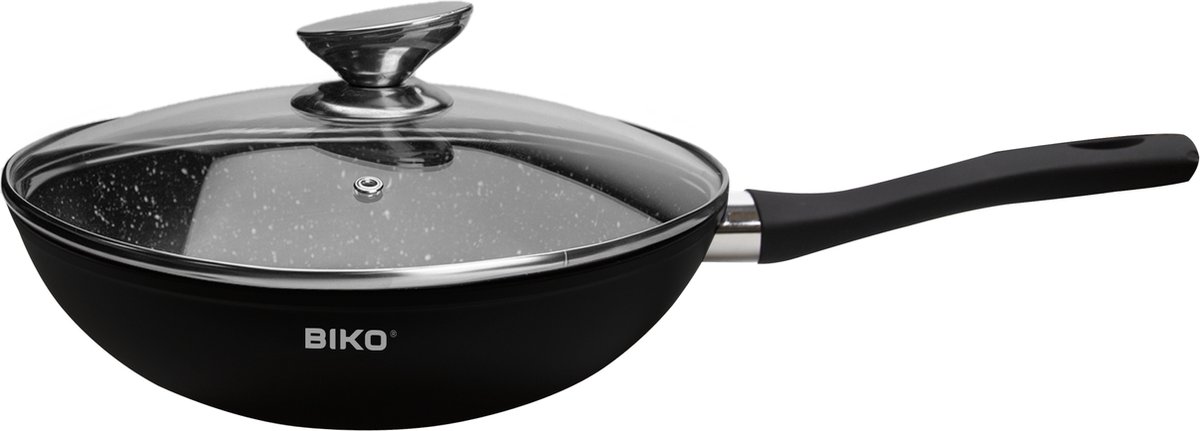 Bol.com Wokpan inductie - 28 Cm - Pan Met Anti-Aanbaklaag - Wokpan met deksel Voor Alle Warmtebronnen- PFOA Vrij - Softtouch Kou... aanbieding