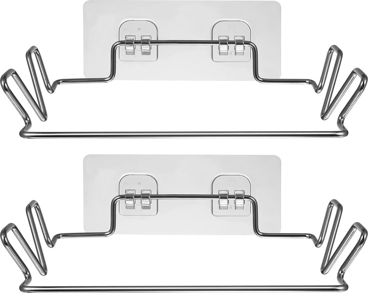 2 sets metalen vuilniszakstandaard, zakhouder, afvalzakhouder, opslag, hanglijst, hangende vuilnisemmer, afvalemmer met zuignap voor keukenkast (zilver)