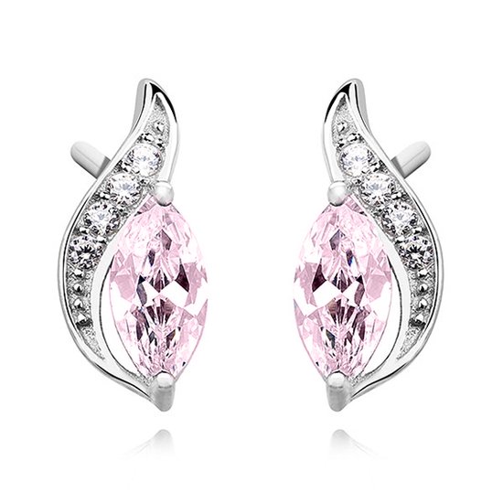 Joy|S - Zilveren elegante druppel oorbellen - zirkonia - marquise roze - oorknoppen - gehodineerd