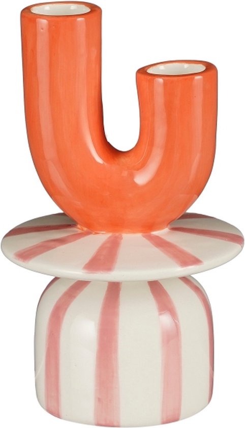 Mica Decorations Kandelaar Jolijn - Keramiek - Oranje/Roze - 10x16,5x10 cm