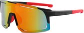 Sport Zonnebril 2024 - Fietsbril - Sportbril - Skibril - Zwart Rood - Rood Spiegel