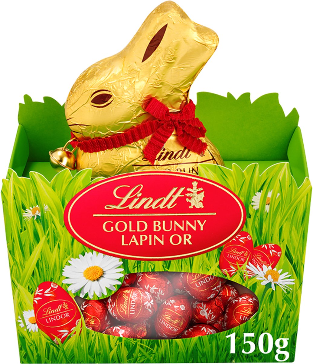 Lindt GOLD BUNNY & LINDOR Nest 150 gram - Chocolade Paashaas met Chocolade eitjes - Pasen Cadeau - Melkchocolade
