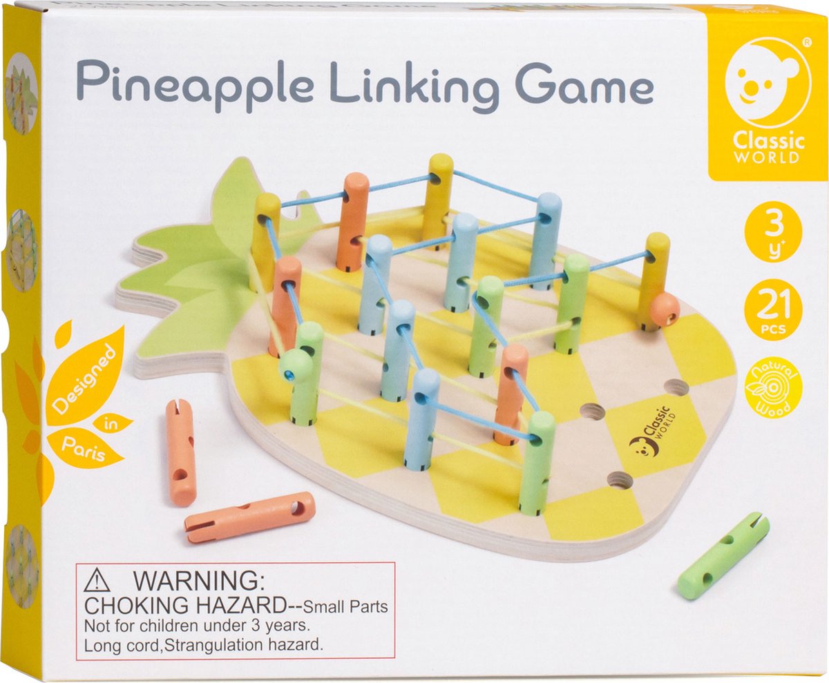 Classic World houten verbindingsspel ananas - educatief speelgoed 21-delig.