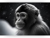 Aap in de sneeuw schilderij - Winter glasschilderij - Glas schilderijen apen - Muurdecoratie industrieel - Acrylglas schilderij - Slaapkamer accessoires - 150 x 100 cm 5mm