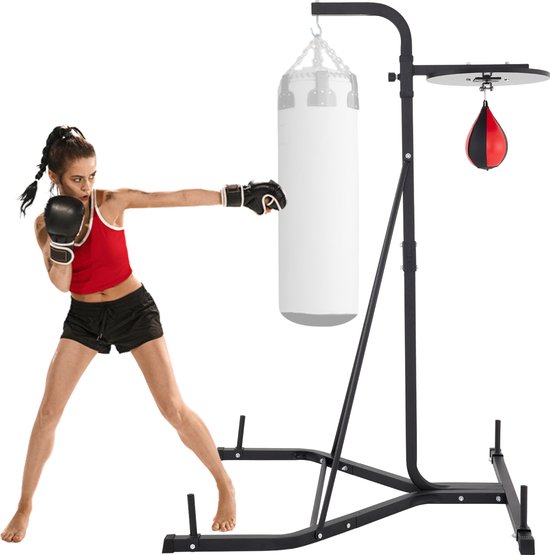 Heavy Bokszak & Speed Ball Stand Frame Fitness 2weg Vrijstaand Zwart bol