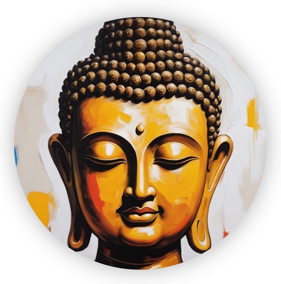 Boeddha schilderij - Religie muurdecoratie rond - Wandpaneel boeddha - Muurdecoratie klassiek - Schilderijen plexiglas - Wanddecoratie - 75 x 75 cm 5mm