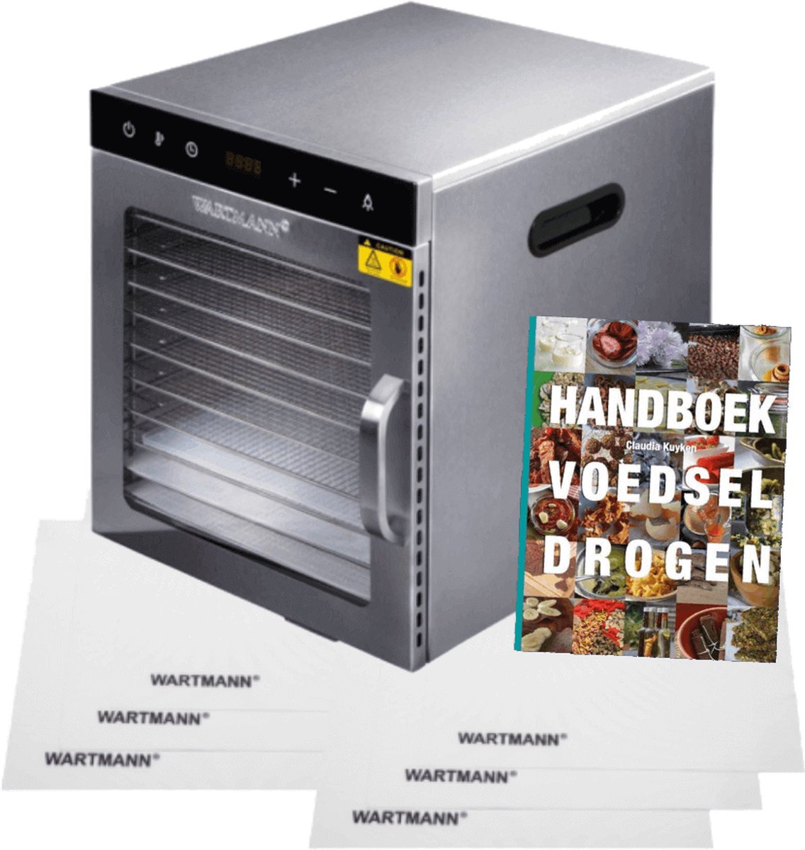 Wartmann Voedseldroger Voordeelset - Nieuwste Model professionele Dehydrator - 10 laags Droogoven - Handboek Voedsel Drogen - 6 Siliconen Bakmatten - WM 2110 DH - Dubbelwandig RVS - 25°C tot 90°C - Wartmann