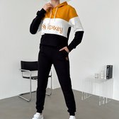 Loxxey® - Katoen - Costume de loisirs - Costume de jogging - Costume d'intérieur - Vêtements d' Home - Sweat à capuche - Survêtement - Survêtement - 1 Set (2 pièces) - Femme - Taille M - Jaune moutarde / Zwart