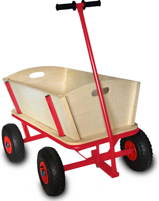 Rijoka houten Bolderkar - Luchtbanden Bolderwagen - 100kg Draagkracht - 100L Inhoud - 92x60x100cm