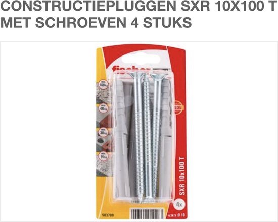 Foto: Constructiepluggen sxr 10x100 t met schroeven 4 stuks