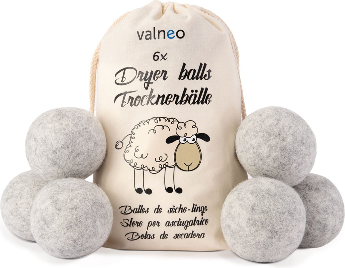 Goedkoopste VALNEO 6 wasdrogerballen voor wasdrogers in het grijs, van 100 natuurlijke schapenwol - ecologische wasbal - Dryer Balls geschikt als wasverzachter voor je droger