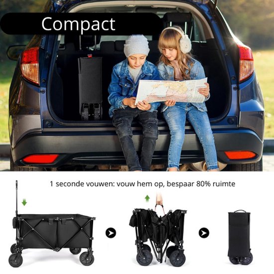 Bolderkar - Inklapbaar - Belastbaar tot 100 kg 200L - Extra Grote Bolderwagen - 92x55x112cm XL - met Regenhoes - Opvouwbaar - 360 Handsvat — afbeelding 5