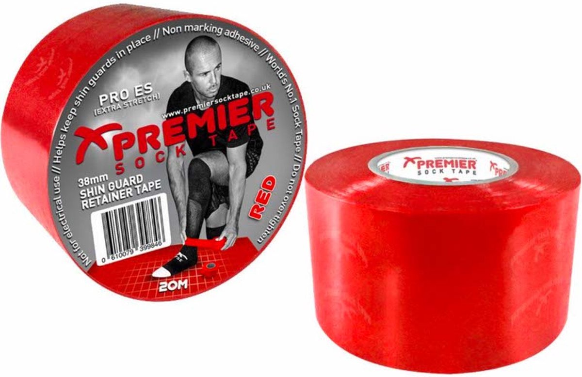 Premier Socktape - Voetbalsokken - Sokophouders - Voetbal Tape - Sokkentape - Kousentape - 38mm x 20 meter - Rood
