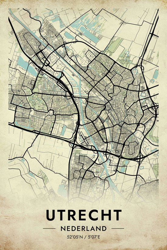 Utrecht Poster Vintage | Utrecht Map | Kaart van Utrecht | Stadposter | 51x71cm | B2 Poster | Wanddecoratie | Muurposter | Geschikt om in te lijsten
