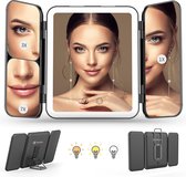LED make-upspiegels - Zwart - USB-oplaadbaar - 4 verschillende makeup spiegels met 3 kleuren verlichting - Dimbaar touchscreen - Close-up reisspiegel met ledlampjes - 28.7 x 16 cm - Inklapbare make-up spiegel