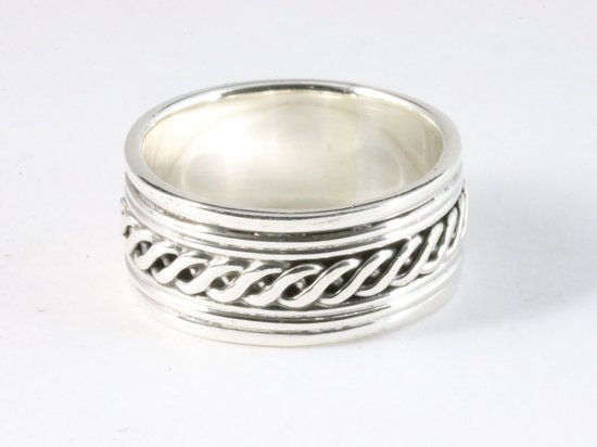 Zware zilveren ring met kruiskabel patroon - 10 mm. - maat 21