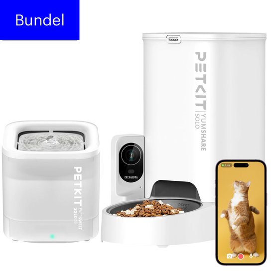 Foto: Petkit yumshare solo hopper met eversweet water fontein combo bundel voor katten en honden automatische voederbak ingebouwde camera