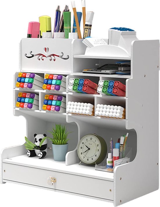 Catekro Desktop Organizer Wooden With Drawer Organizer Pen Organizer
