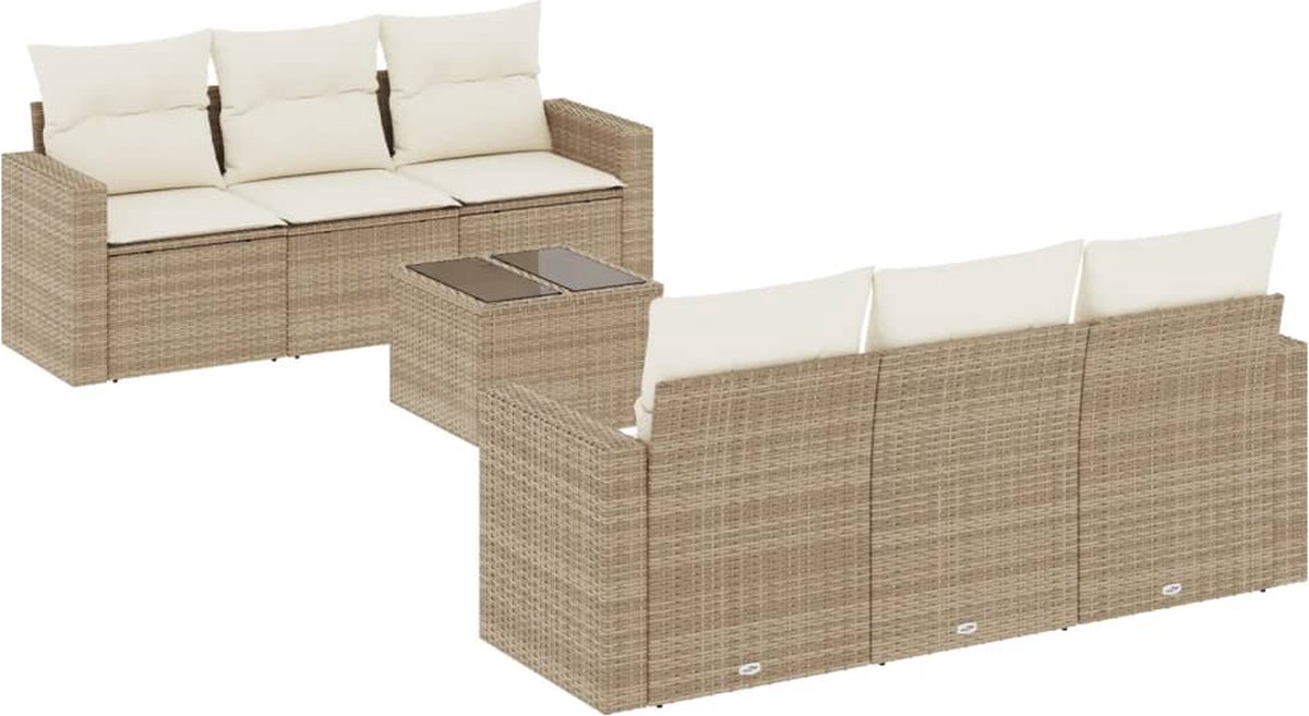 vidaXL 7-delige - Loungeset - met - kussens - poly - rattan - beige