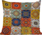 Sierkussen Buiten - Vintage - Bloemen - Patroon - Wit - Oranje - 60x60 cm - Weerbestendig