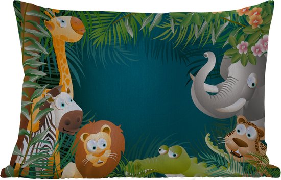 Buitenkussens - Tuin - Kleuren - Jungle dieren - Bladeren - Meisjes - Jongetjes - Kinderen - 50x30 cm