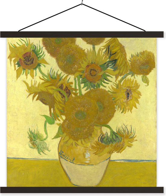 Posterhanger incl. Poster - Schoolplaat - Zonnebloemen - Vincent van Gogh - 90x90 cm - Zwarte latten