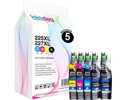 Inktdag inktcartridges voor Brother LC225XL / LC227XL, multipack van 5 stuck (2*BK, 1*C, 1*M en1* Y)