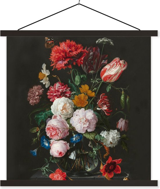 Nature morte aux fleurs dans un vase en verre - Peinture de Jan Davidsz de Heem poster textielposter 90x90 cm