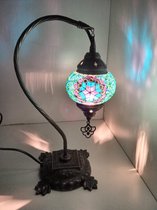 Oriental Gloss - Lampe Mosaïque Faite Main - Lampe Cygne 35cm - Blauw/ Rose