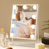 VANITII Hollywood Spiegel -25cm x 30cm -360° rotatie -Met instelbaar licht/3 soorten LED make-up spiegels -10x vergrootglas Wit