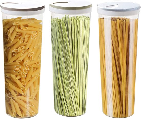 3 stuks voorraadpotten, multifunctionele spaghetti/pasta/noedel, kunststof voorraaddoos, snacks, eetstokjes, jerrycan met deksel, 10,5 x 28,6 cm (lichtblauw/kaki/lichtgroen)