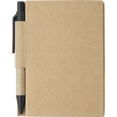 Notitie/opschrijf boekje met balpen - harde kartonnen kaft - beige/zwart - 11x8cm - 80blz gelinieerd - blocnotes