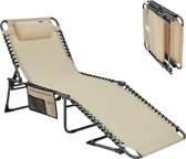 Oversized campingligstoel ligstoel tuinligstoel campingklapbed met verstelbare rug en kussen voor tuinvakantie buiten tot 150 kg kaki