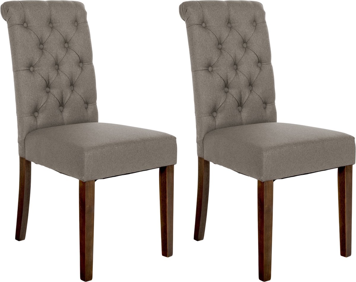 CLP Lisburn Set van 2 eetkamerstoelen - Zonder armleuning - taupe Stof