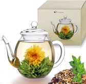 theepot van glas met deksel voor 500ml thee van theebloemen, theerozen en losse thee en theezakjes van hoge kwaliteit en hittebestendig