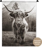 Wandkleed - Wanddoek - Schotse hooglander - Zwart - Wit - Dieren - 60x80 cm - Wandtapijt