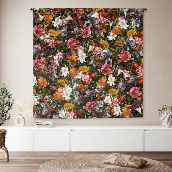Tapisserie - Toile Murale - Fleurs - Papillon - Motif - 180x180 cm - Tapisserie