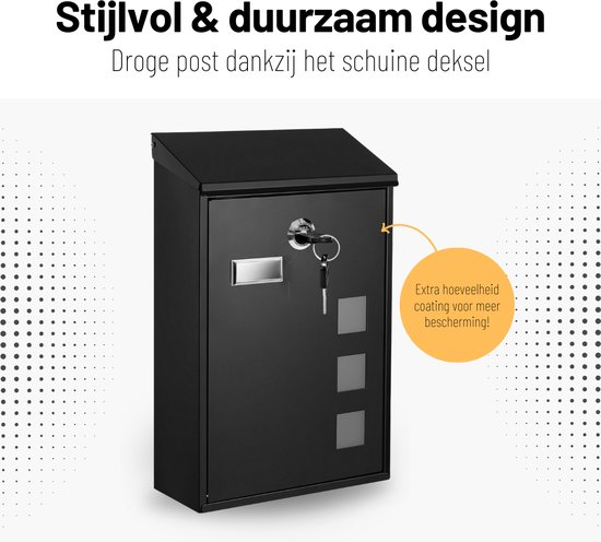 Brievenbus, design muurbrievenbus baby box zwart/roestvrij staal - Bravios Brievenbus, design muurbrievenbus baby box zwart/roestvrij staal - Bravios