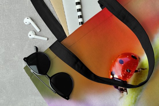 MuchoWow® Sac bandoulière - Sac de plage - Big Shopper - Sac shopping - Coccinelle sur une fleur violette - 45x45 cm - Sac en coton